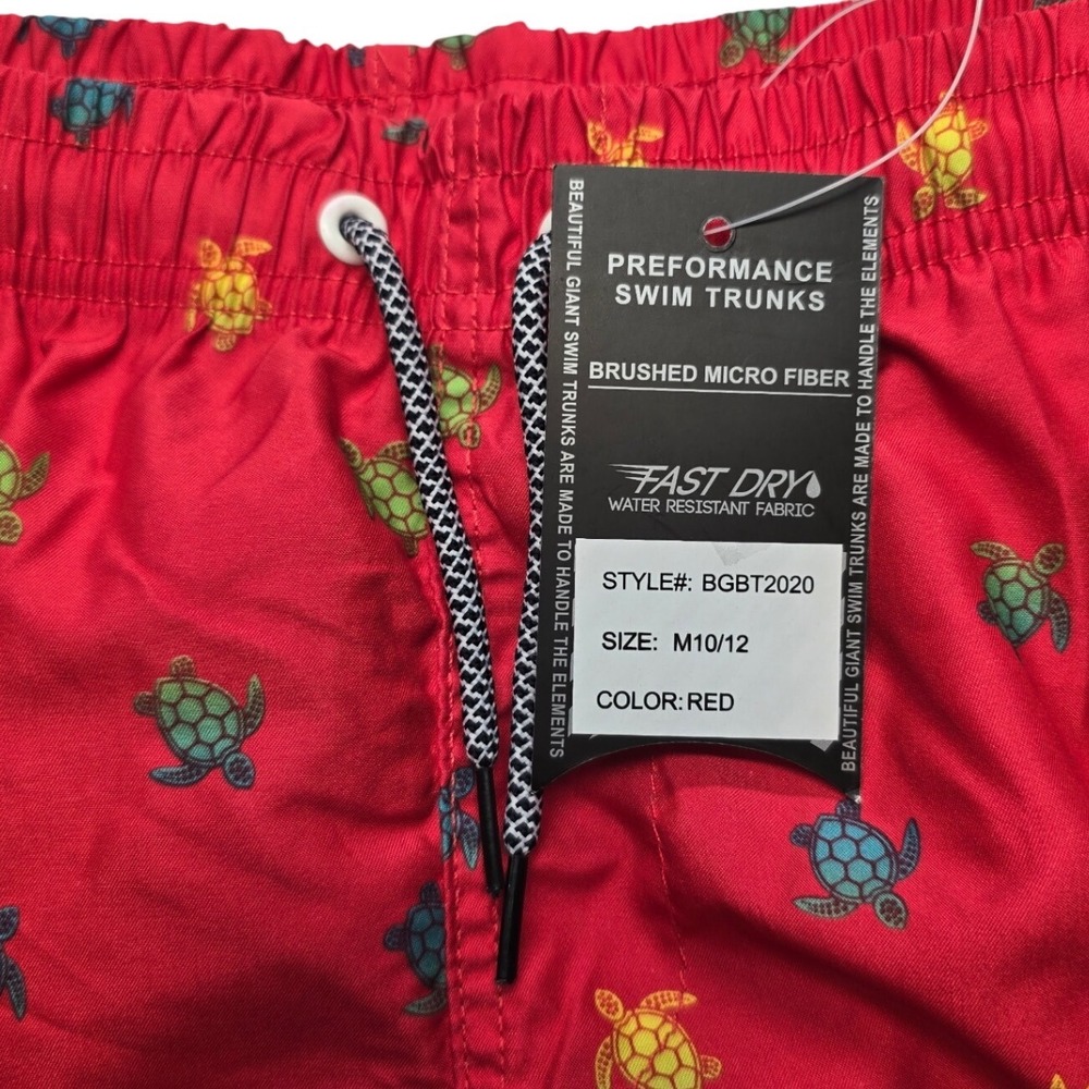 Beautiful Giant Boys Sea Turtle Swim Trunks Red Fast Dry Beach Shorts Size 10/12 - Picture 4 of 5